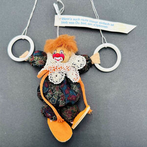 Vintage Clown On A String Painted Wooden Face 6" Made In Germany